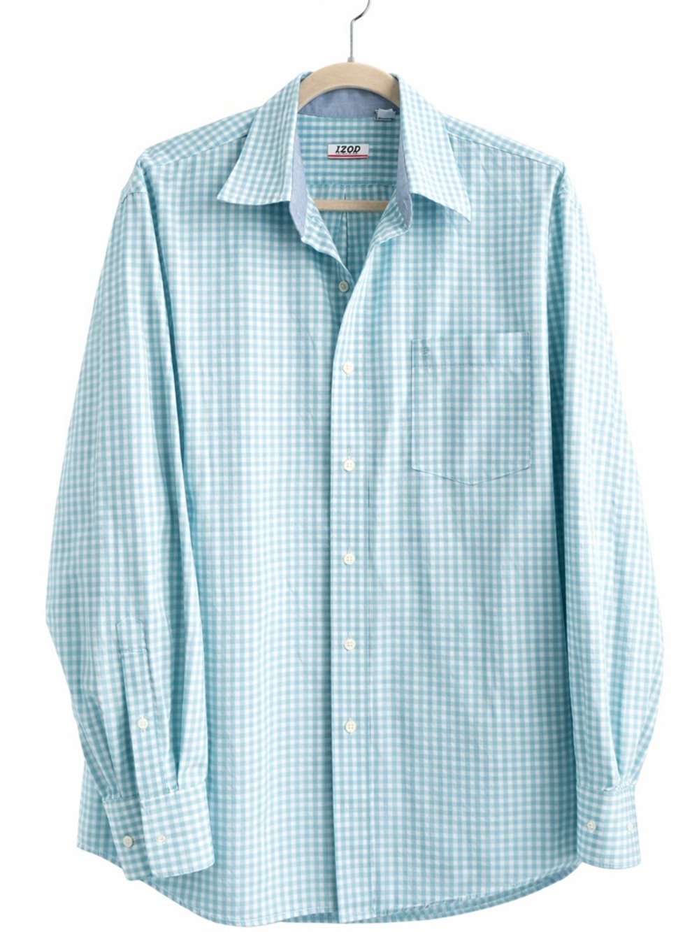 IZOD PerformX Men's XL Aqua Gingham Button Front Dress Shirt Performance Stretch